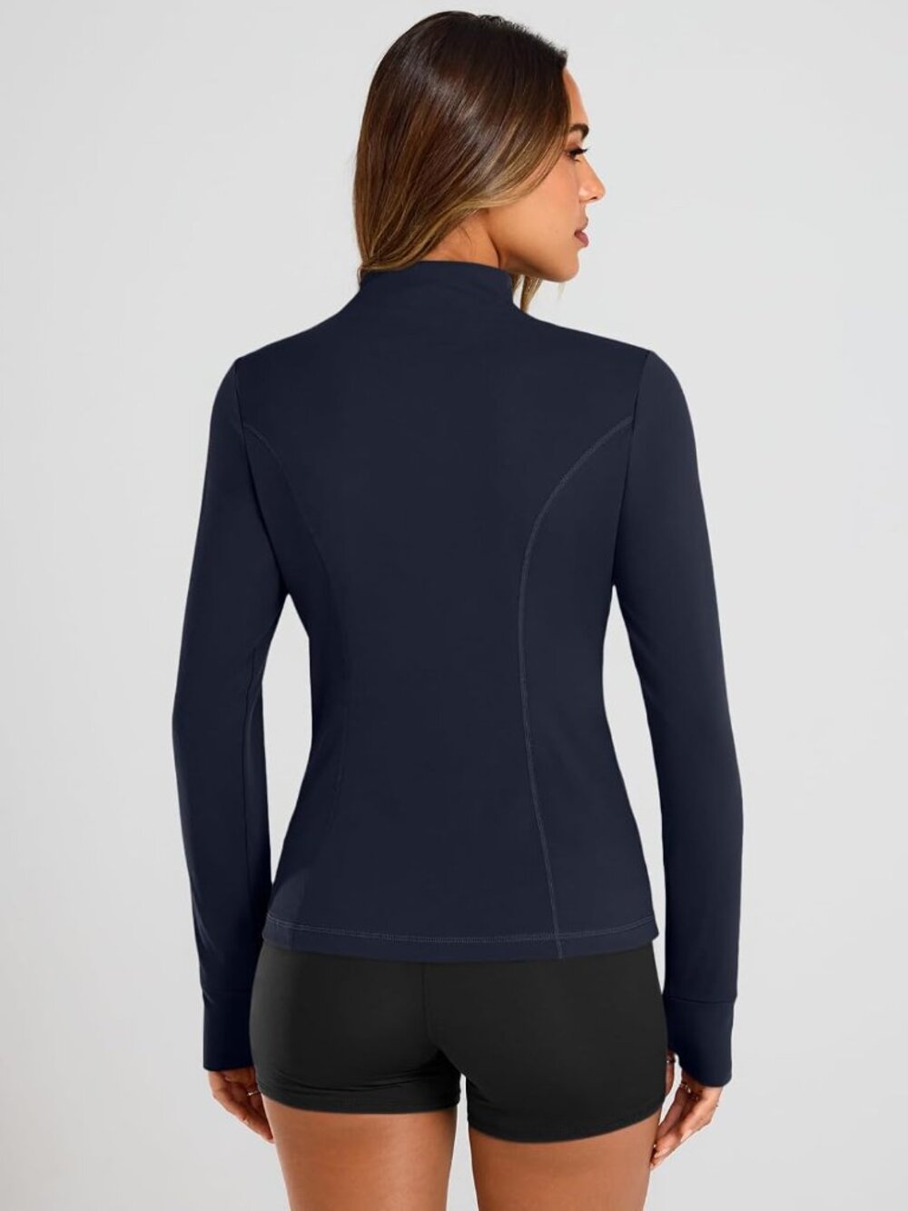〽️Women Deep Blue Zip Up Hoodie Gym Slim Fit Lightweight Workout Athletic Jacket - Picture 3 of 6